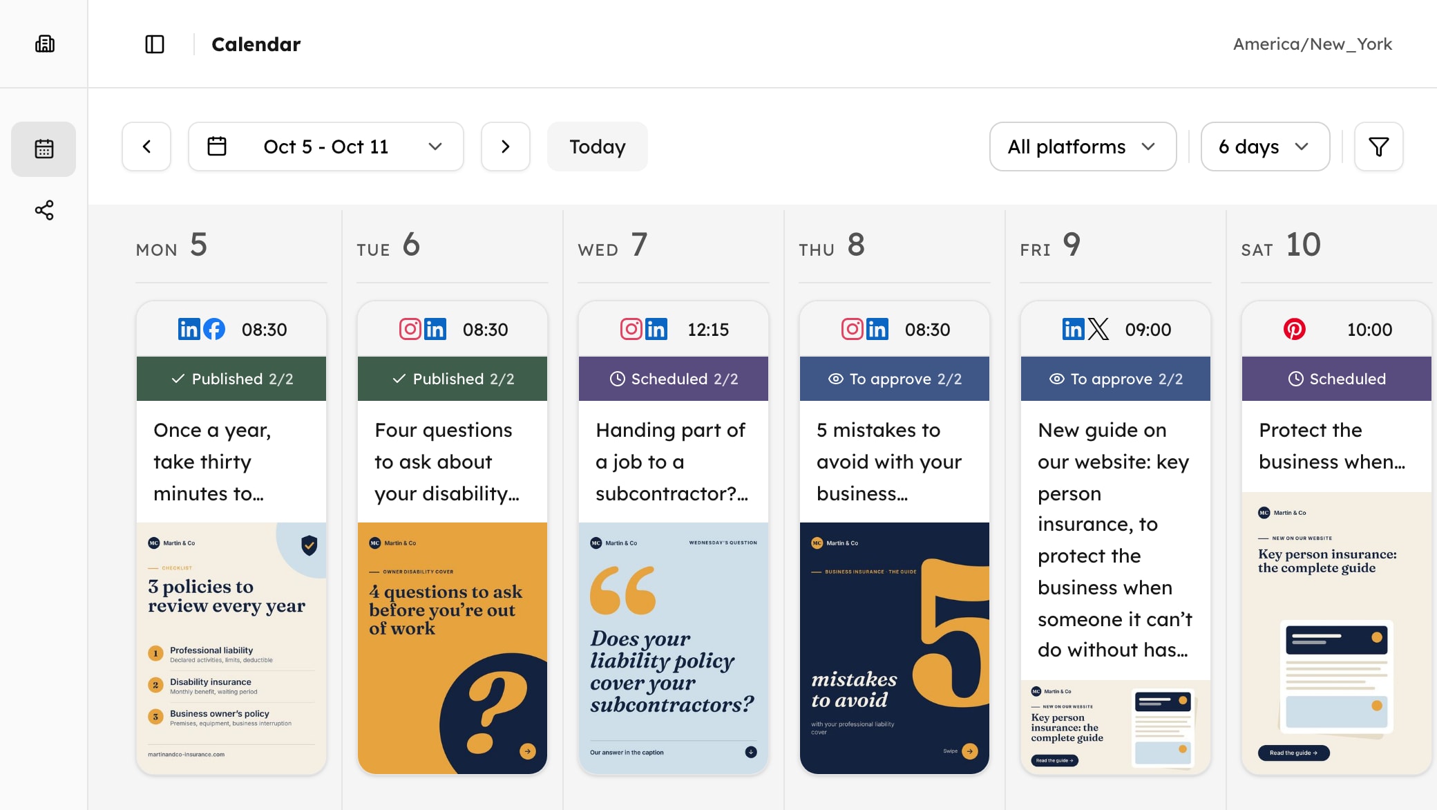 Martin & Co’s client space: the week’s posts, published, scheduled and awaiting their approval